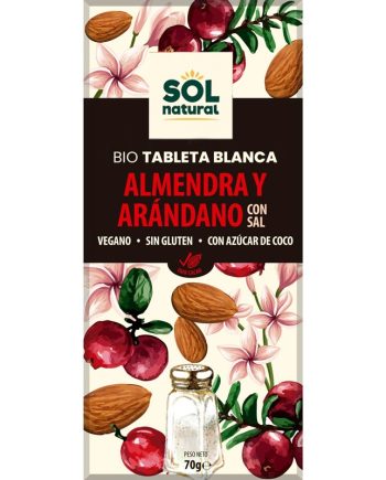 Tableta chocolate blanco almendra salada y arandano bio 70g Sol Natural
