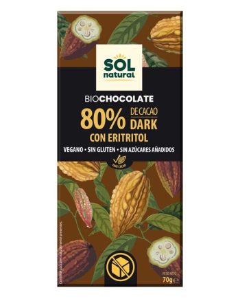 Tableta chocolate 80% con Eritritol bio 70g Sol Natural