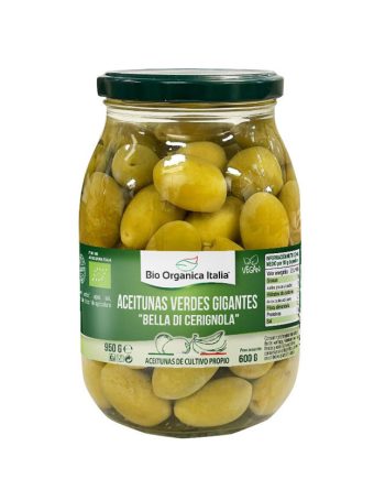 Aceitunas verdes gigantes bella di Cerignola Bio 950g Organica Italia