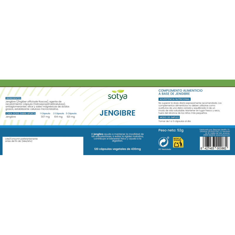 Jengibre 430mg 120 capsulas Sotya