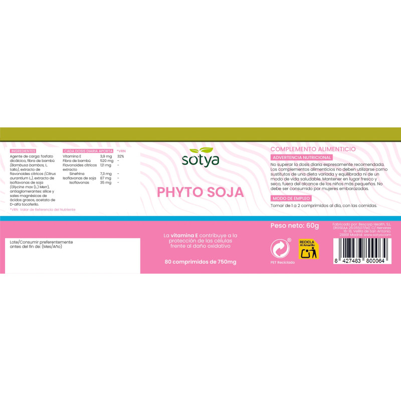 Phyto soja isoflavonas 750mg 80 comprimidos Sotya